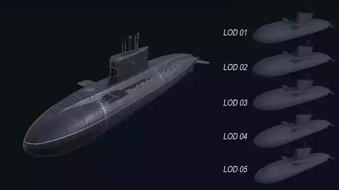 Asset - Army - Submarine - Kilo Class Low-poly 3D model