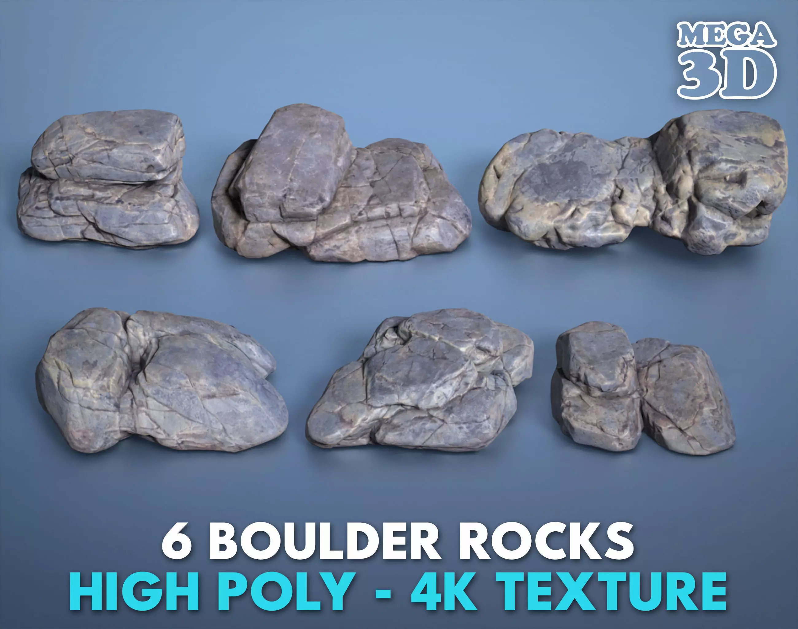 6 Boulder Rocks - 240823 Low-poly 3D model_0