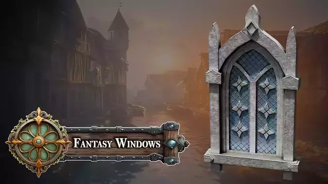 Fantasy Medieval Stylized Window - Gothic Stone and Glass Low-poly 3D model