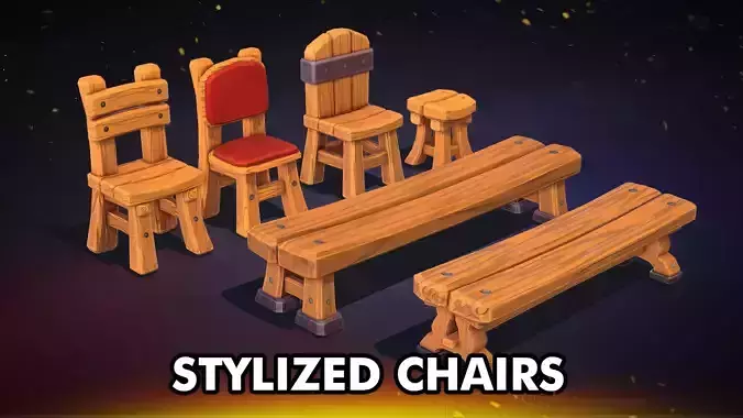 Stylized Chairs - Gameready and Lowpoly Prop Set