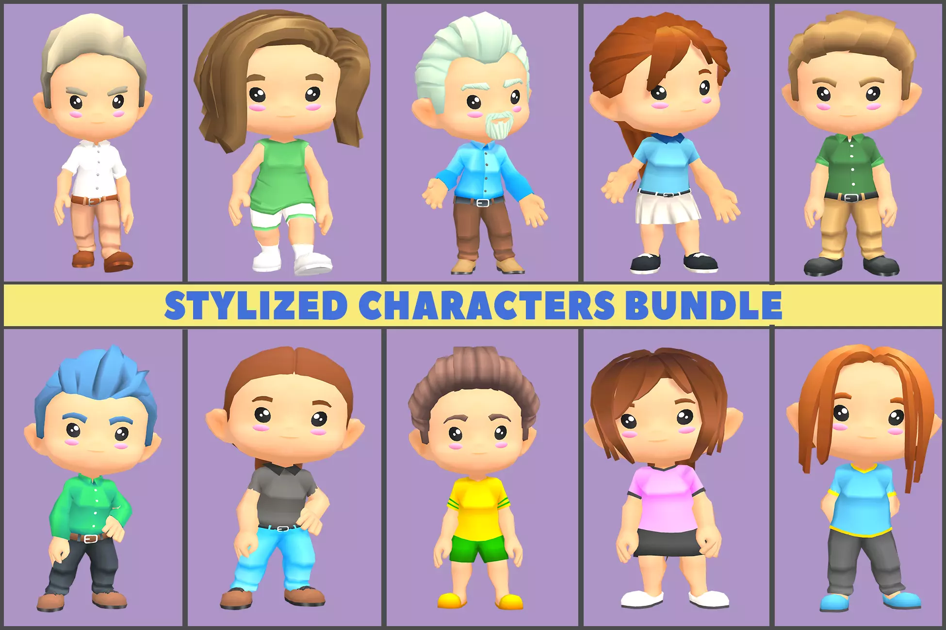 Royalty Citizen Stylized Characters Bundle Low-poly 3D model