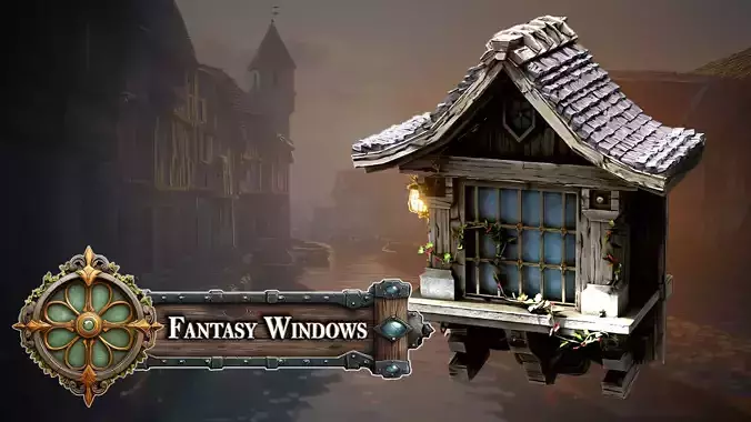 Fantasy Medieval Stylized Window - Tudor Cottage with Ivy 3D model