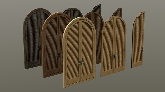 Louvered Wooden Door - 3 type of textures Low-poly 3D model