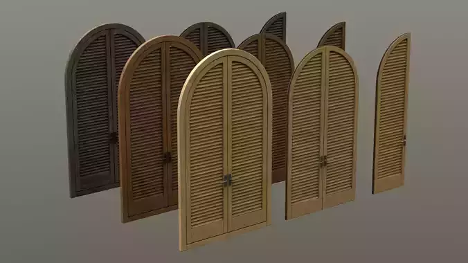 Louvered Wooden Door - 3 type of textures