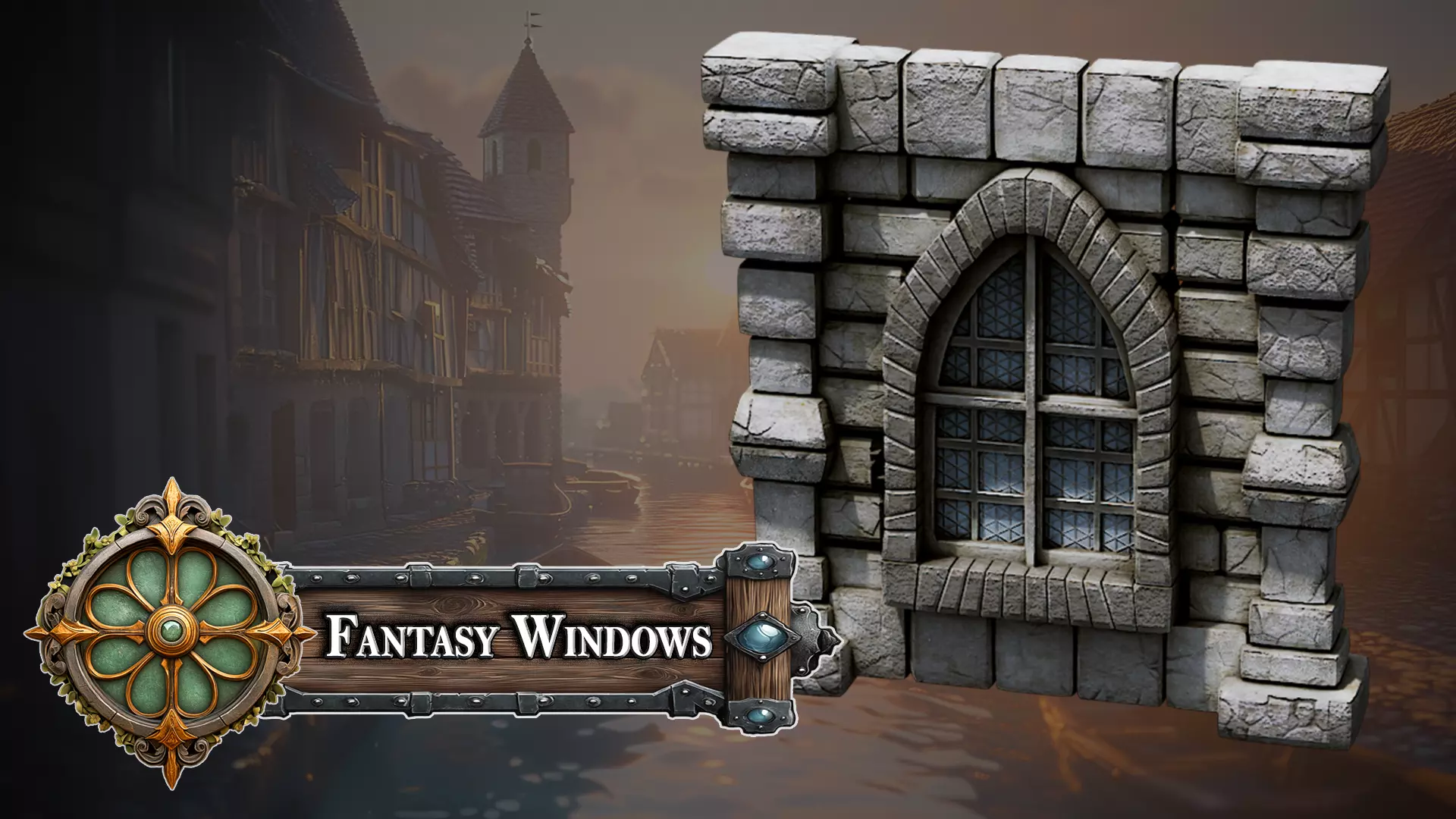 Fantasy Medieval Stylized Window - Arched Stone Castle Frame 3D model