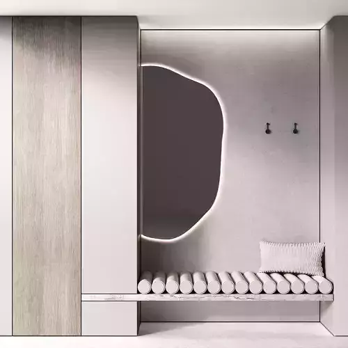 Hallway Minimal furniture Soft seat cushions curved shape mirror