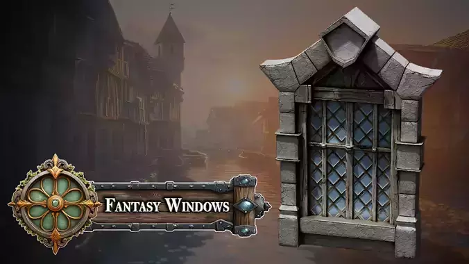Fantasy Medieval Stylized Window - Gabled Stone Frame 3D model