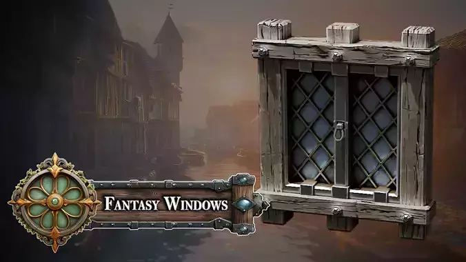 Fantasy Medieval Stylized Window - Simple Wooden Shutter 3D model