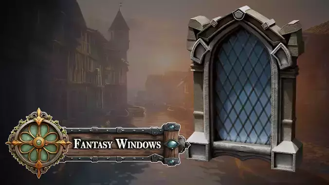 Fantasy Medieval Stylized Window - Arched Stone and Lattice 3D model