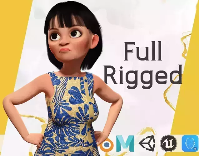 Pretty Girl Realistic Toon Character Low-poly 3D model