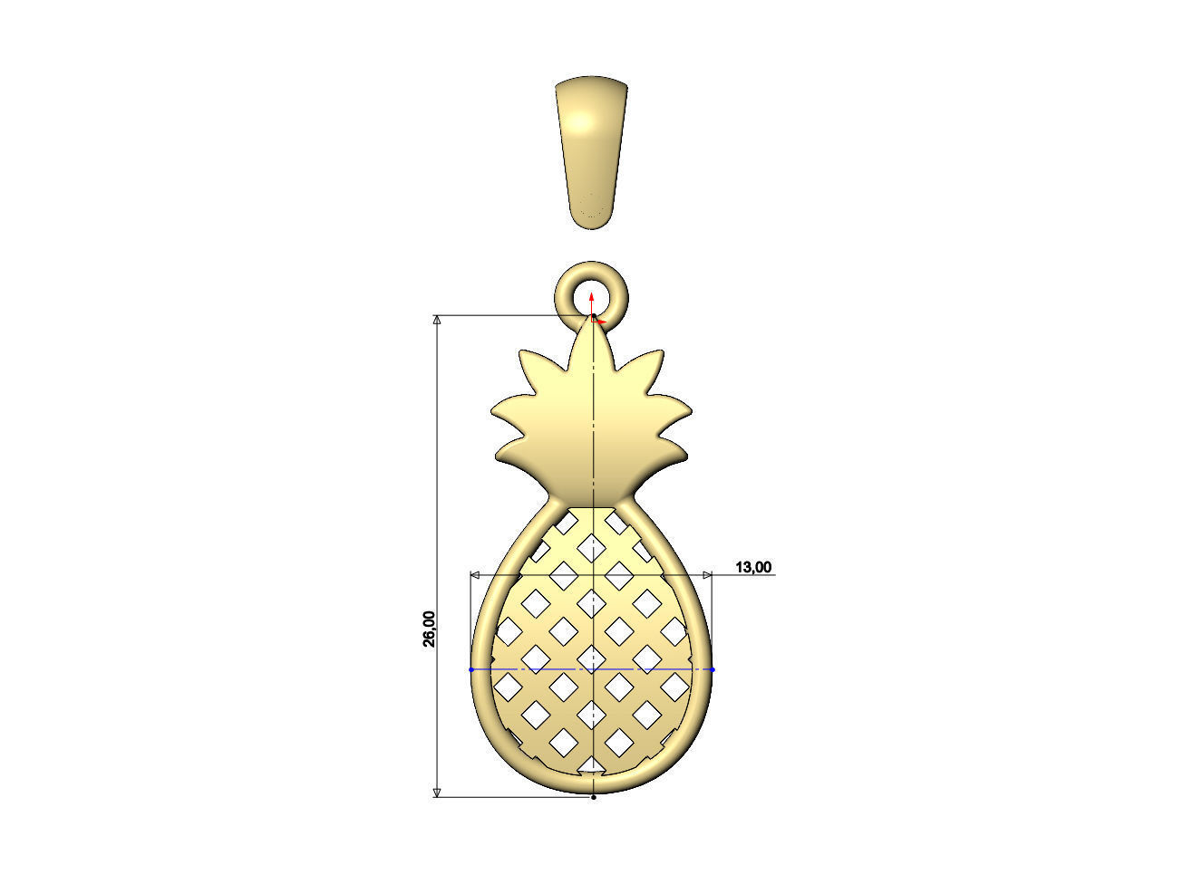 Simple Pineapple Ananas fruit pendant charm 3D print model_7
