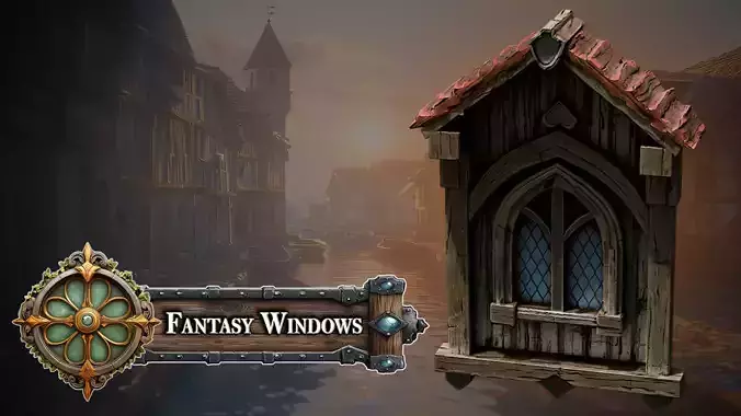  Fantasy Medieval Stylized Window - Gabled Cottage Window 3D model