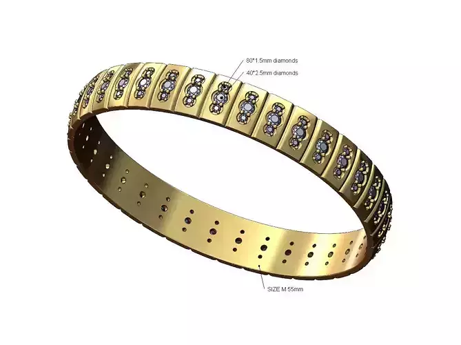 Ribbed diamond cluster pattern cuff bracelet bangle Size 55mm