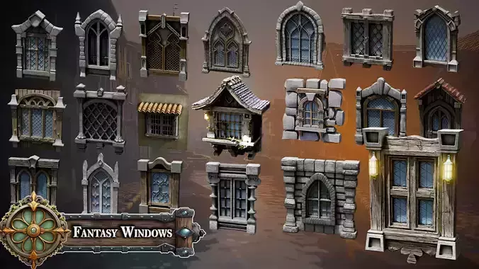 Fantasy Medieval Stylized Windows - Complete Asset Pack 3D Model Collection