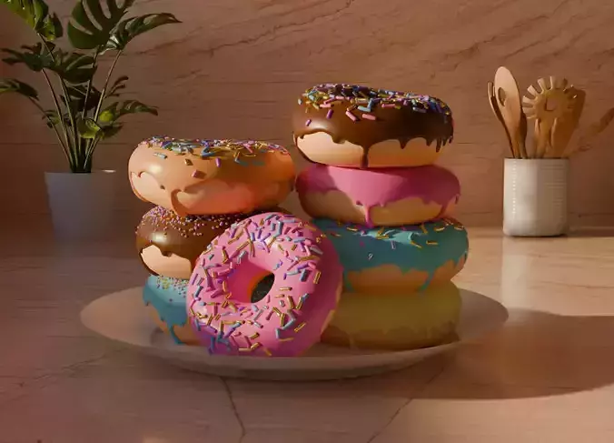 Realistic Stack of Colorful Glazed Donuts - 3D Model 3D model
