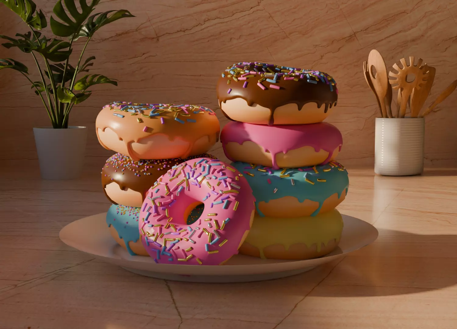 Realistic Stack of Colorful Glazed Donuts - 3D Model 3D model_0