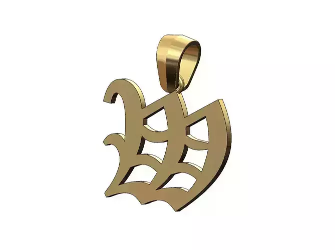 W gothic old english initial pendant charm bail