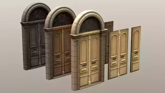 Entrance Wooden Double Door realistic with window