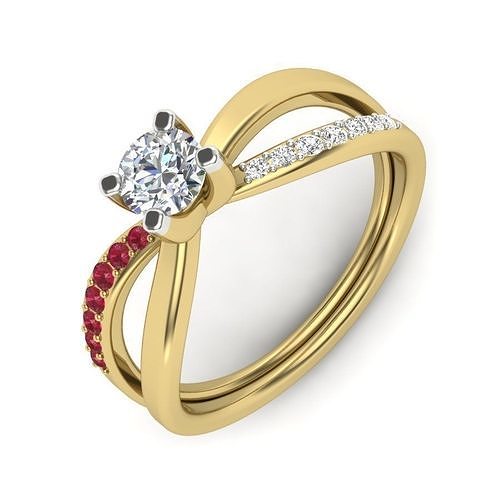 light weight  Yellow gold diamond rings-PR-422-DIA 3D print model