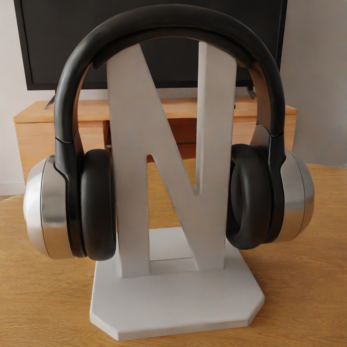 headphone holder stand letter n 3D print model_2