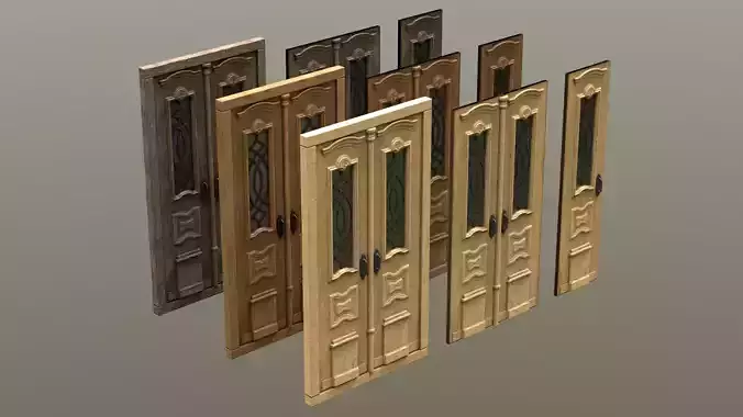 Entrance Wooden Double Door with windows and metal