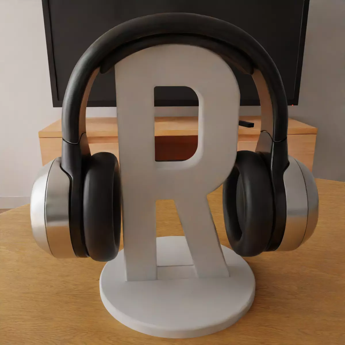 headphone holder stand letter r 3D print model