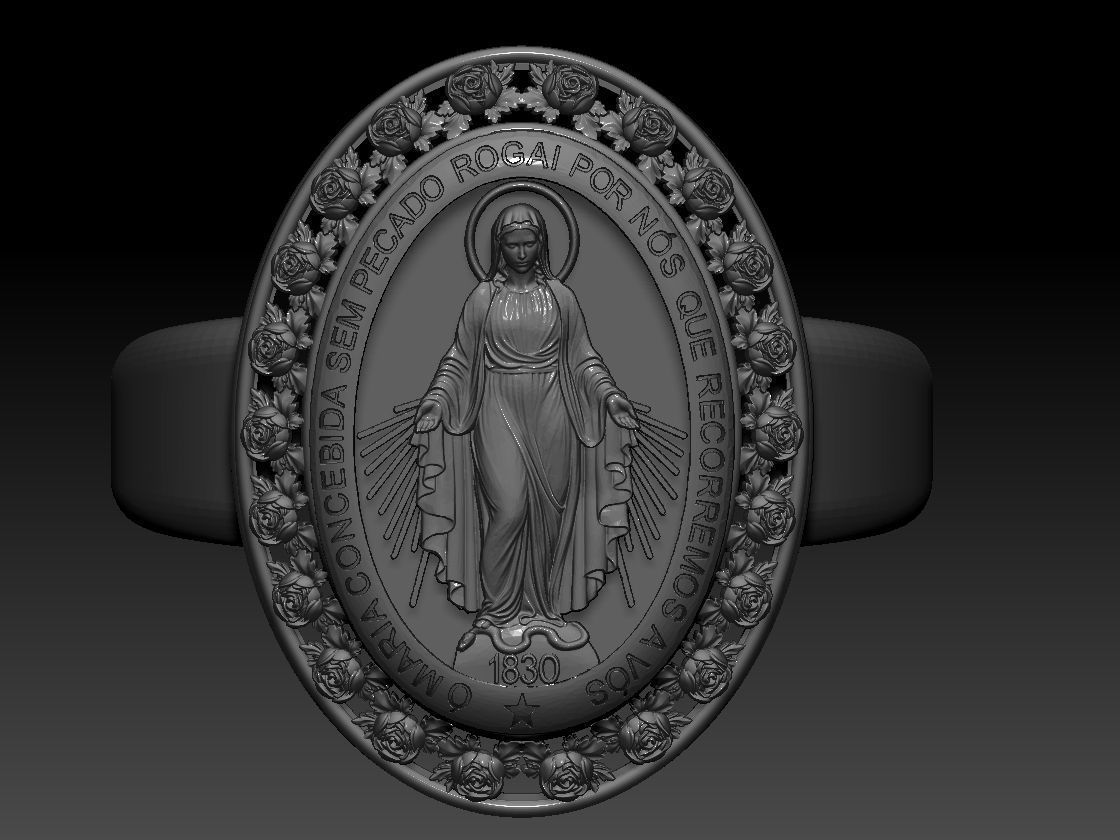 Virgin Mary Medallion Ring 3D print model 3D print model_1