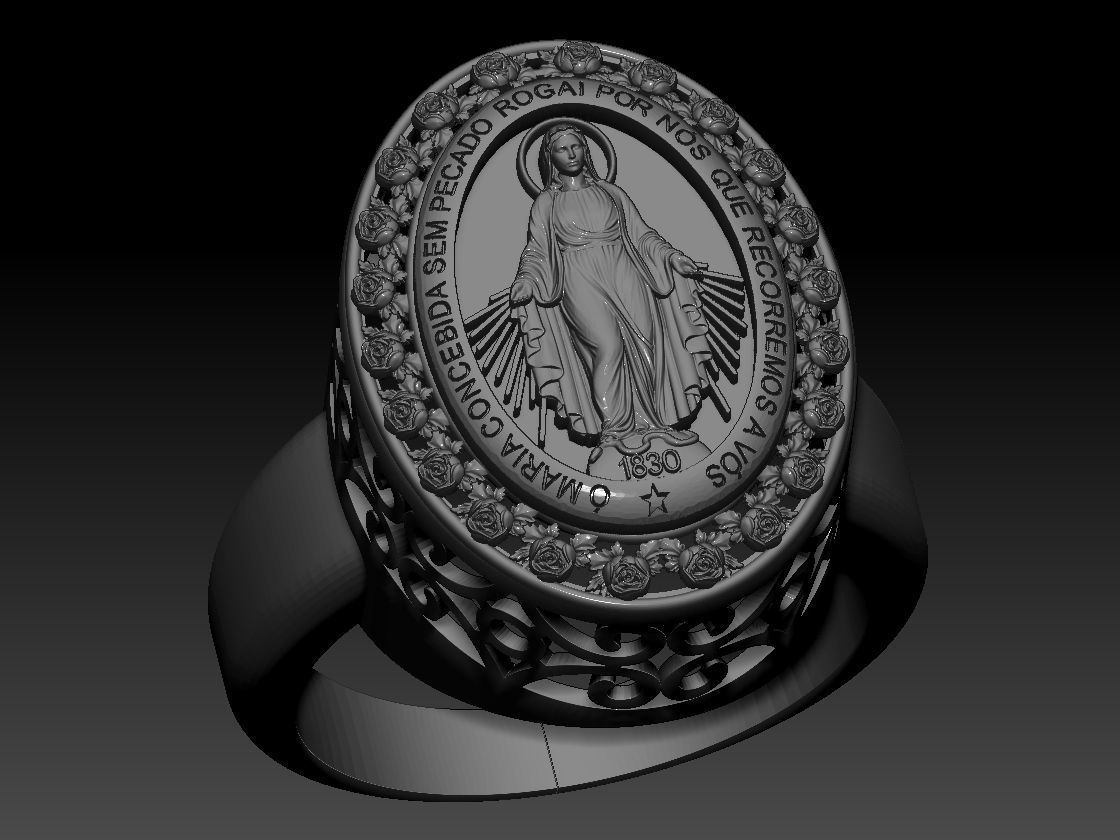 Virgin Mary Medallion Ring 3D print model 3D print model_6