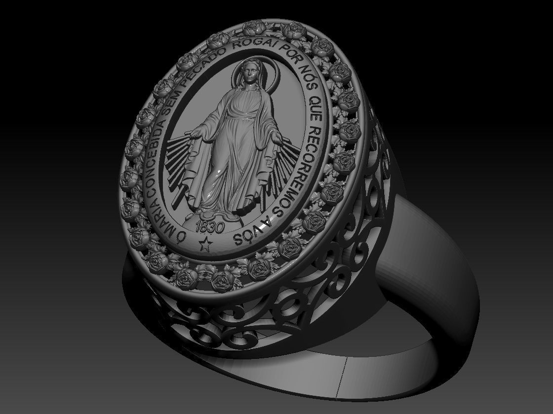Virgin Mary Medallion Ring 3D print model 3D print model_2