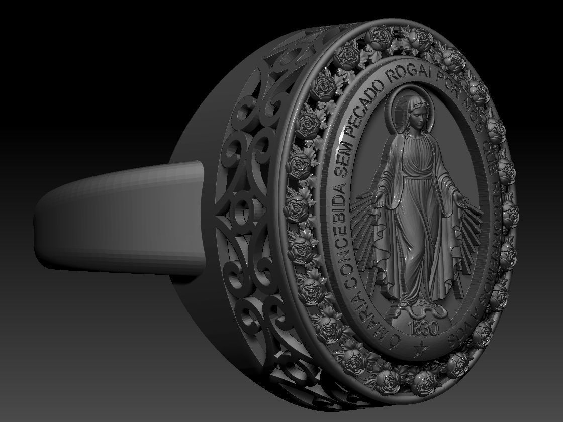 Virgin Mary Medallion Ring 3D print model 3D print model_3