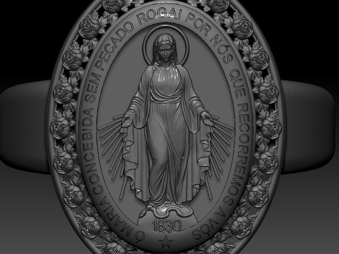 Virgin Mary Medallion Ring 3D print model 3D print model_4