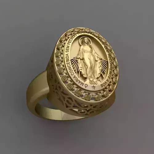 Virgin Mary Medallion Ring 3D print model