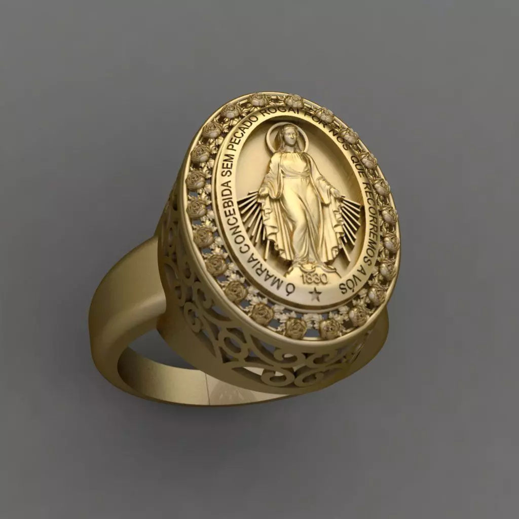 Virgin Mary Medallion Ring 3D print model 3D print model_0