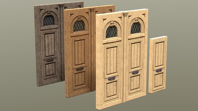 Wooden Entrance Double Door realistic Low-poly 3D model