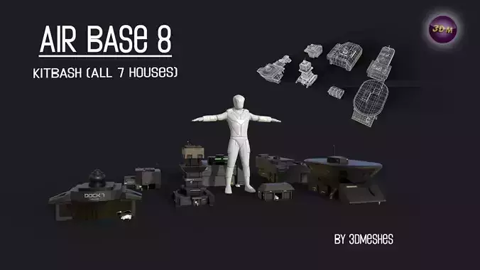 Air Base 8 - Kitbash -  All 7 Houses - PBR Low Poly 3D Model Collection