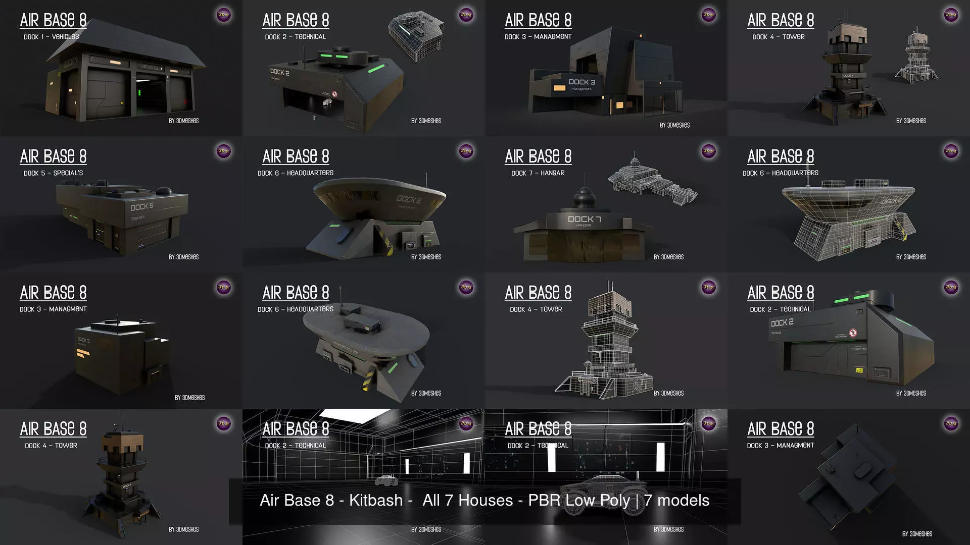 Air Base 8 - Kitbash -  All 7 Houses - PBR Low Poly 3D Model Collection_7