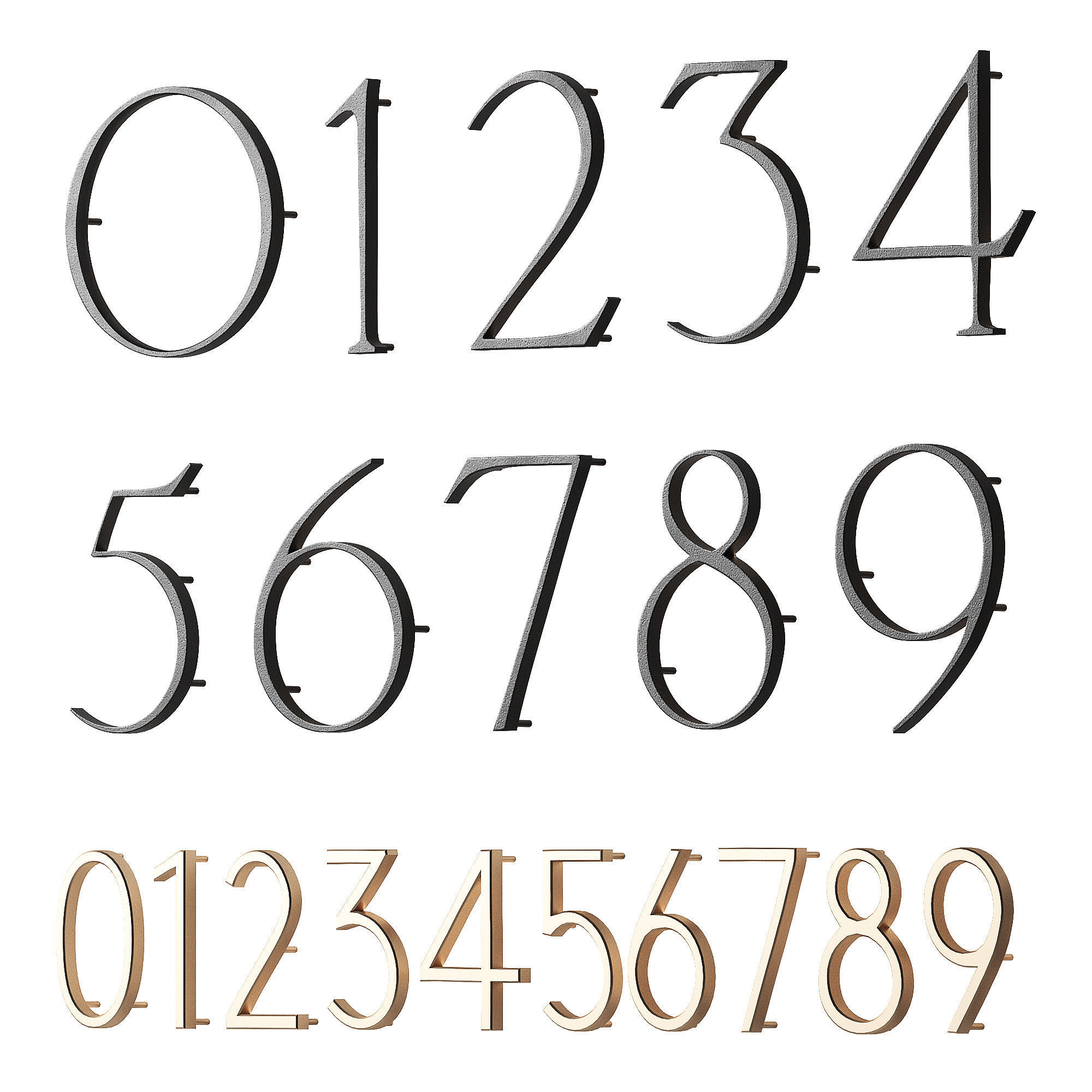 House sign door numbers Digits 0 - 9 Numbers with backlight 3D model_5