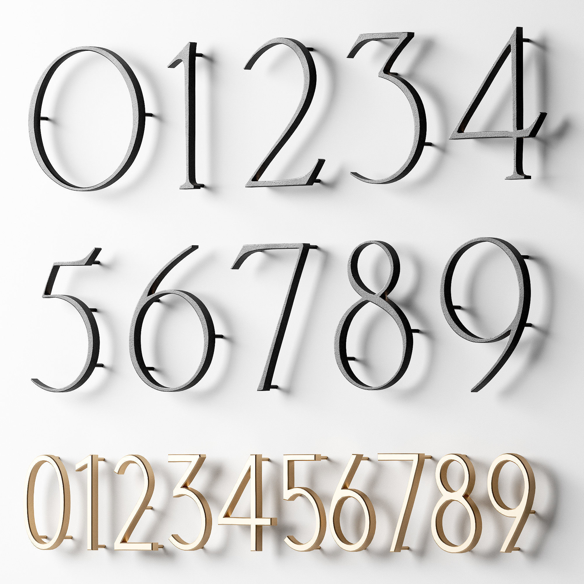 House sign door numbers Digits 0 - 9 Numbers with backlight 3D model_6
