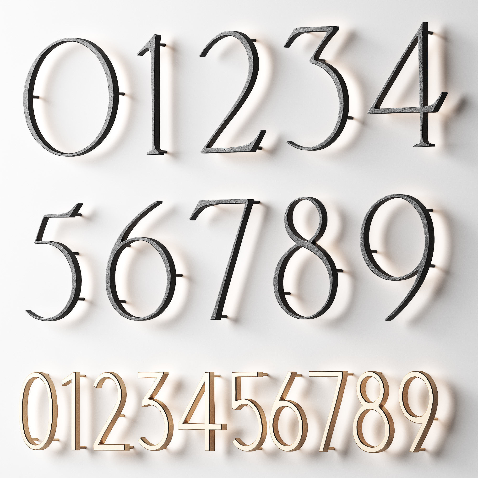 House sign door numbers Digits 0 - 9 Numbers with backlight 3D model_3