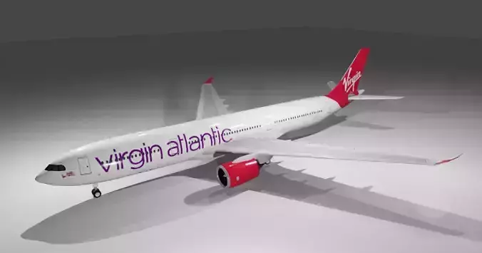 Virgin Atlantic Airbus a330-900neo model with cockpit Low-poly 3D model