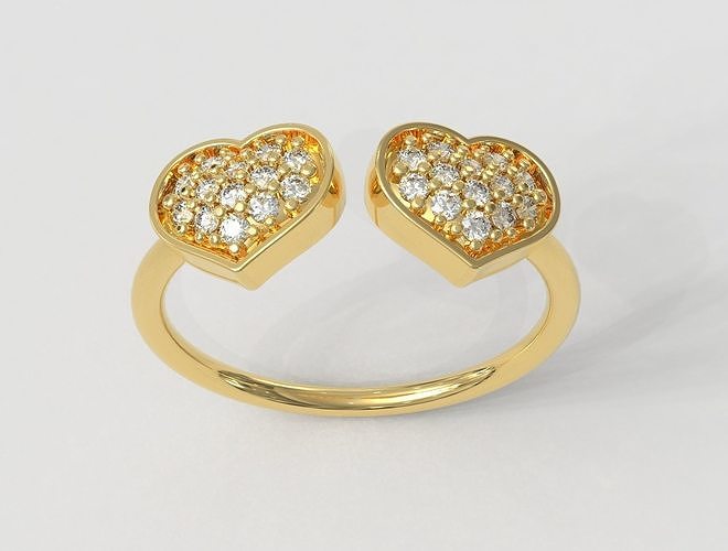 Diamond Heart Open Ring 3D print model
