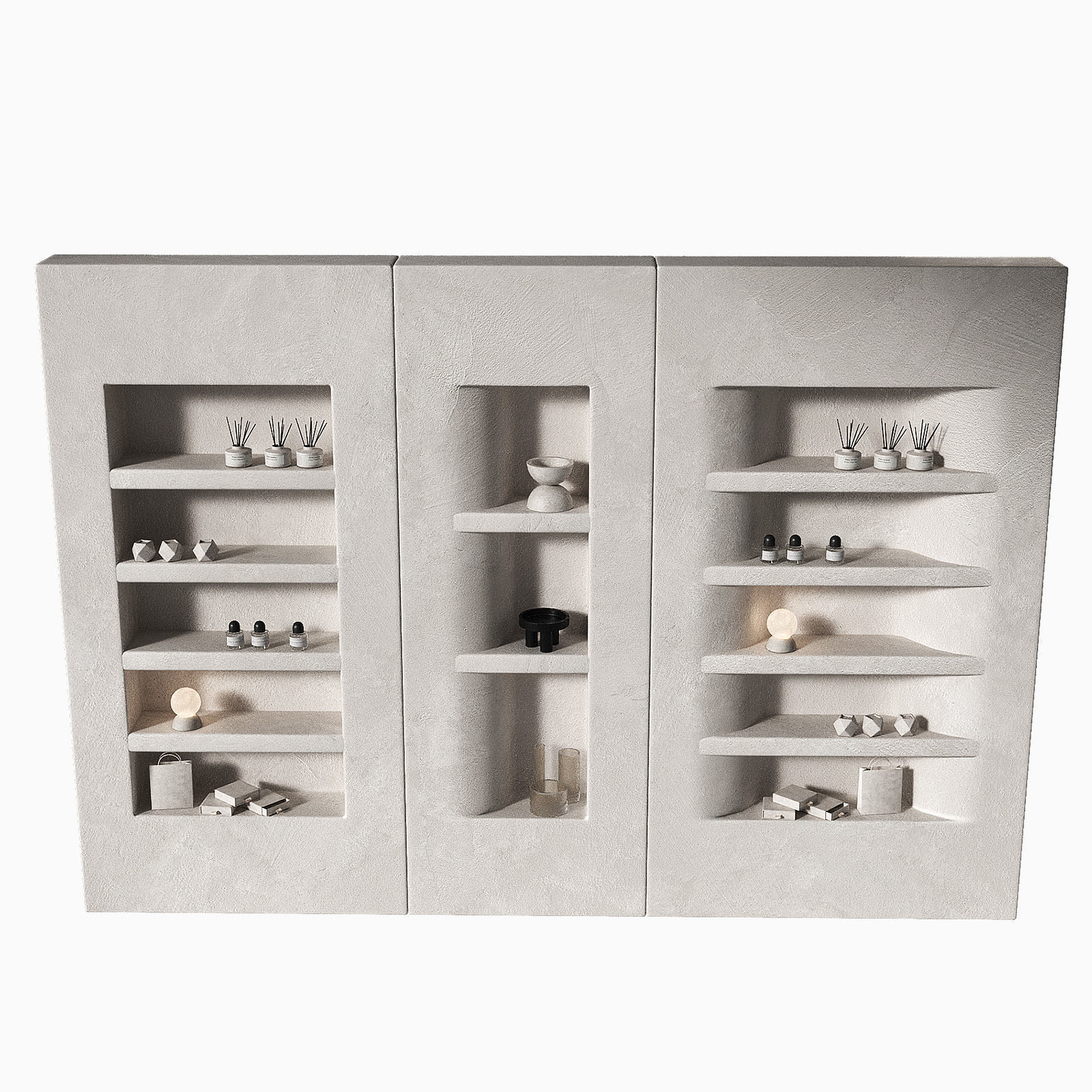 Niche wall shelving with decor Rack showcase 3D model_3