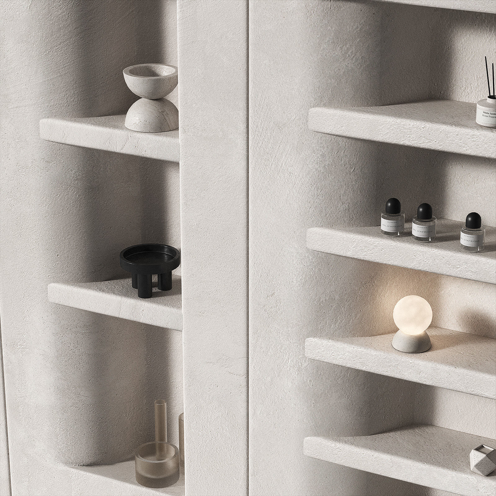 Niche wall shelving with decor Rack showcase 3D model_2