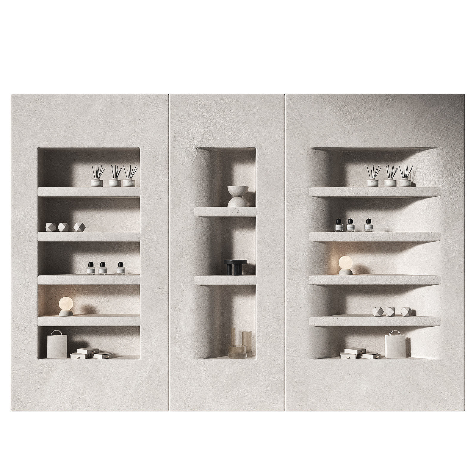 Niche wall shelving with decor Rack showcase 3D model_1