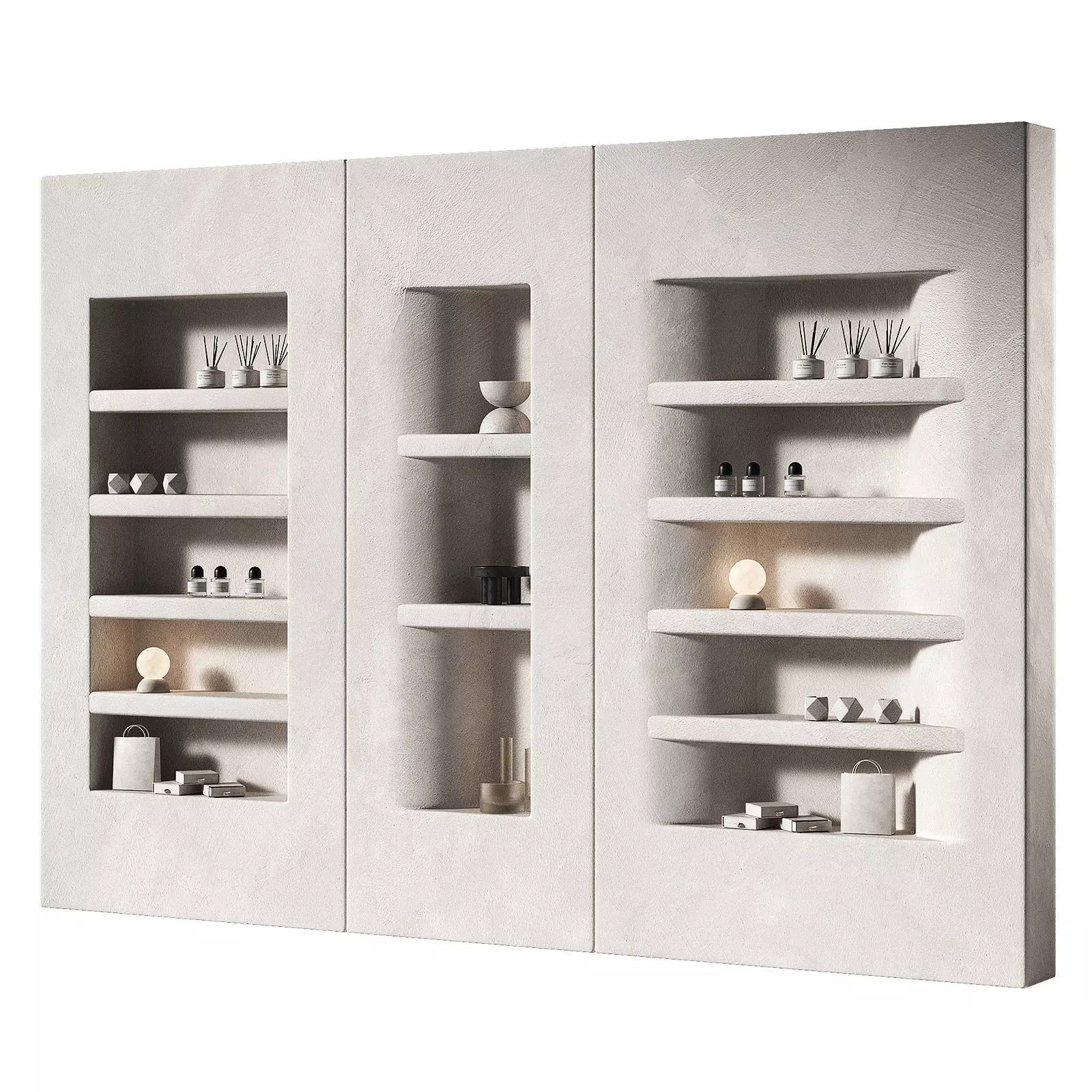 Niche wall shelving with decor Rack showcase 3D model_0