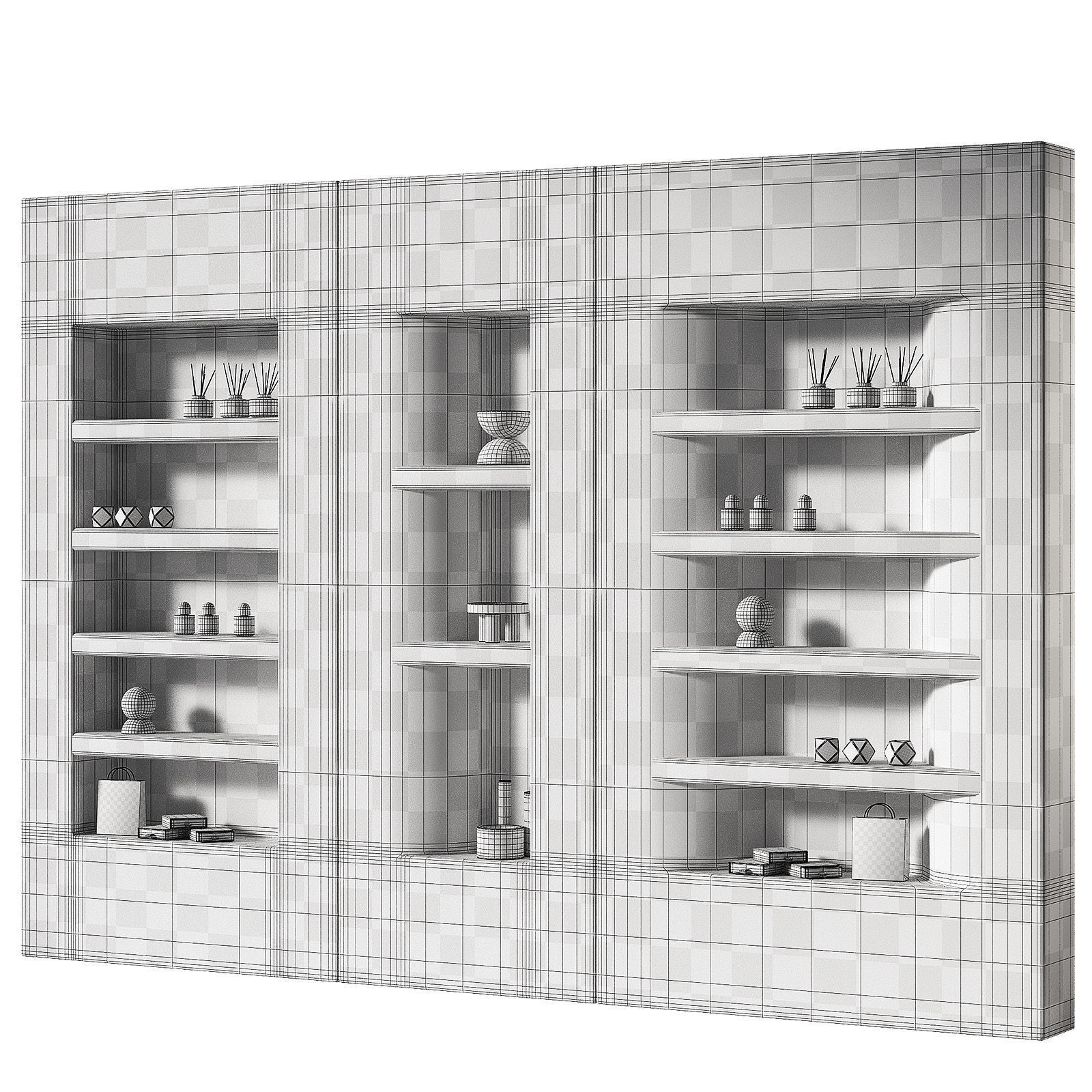 Niche wall shelving with decor Rack showcase 3D model_5