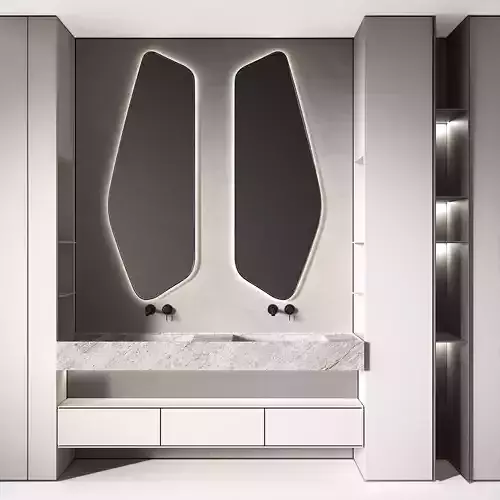 Bathroom cabinet furniture curved shape mirror