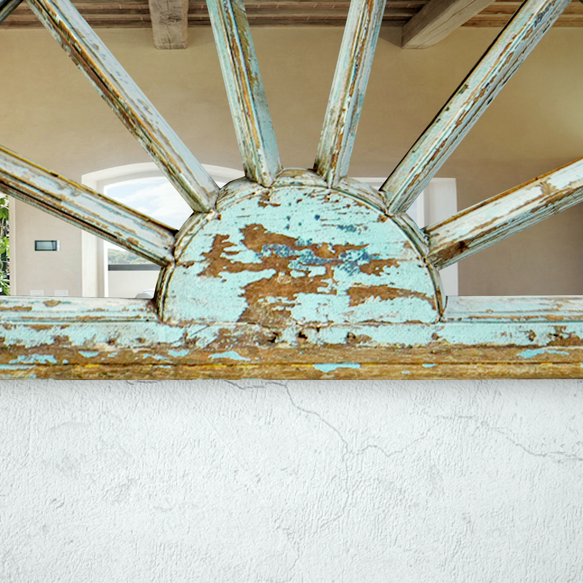 Antique Blue Window Arch Mirror 3D model_5