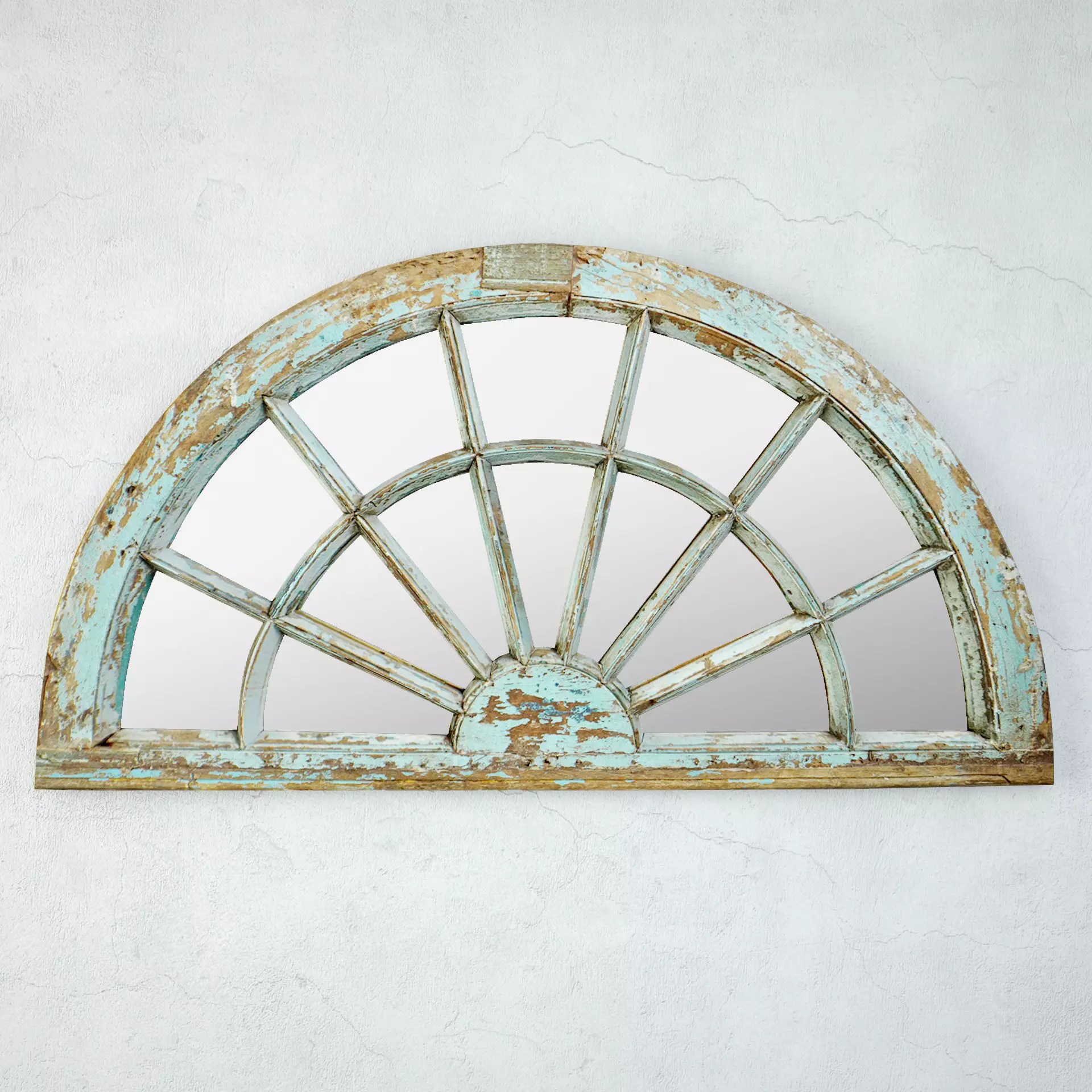 Antique Blue Window Arch Mirror 3D model_0