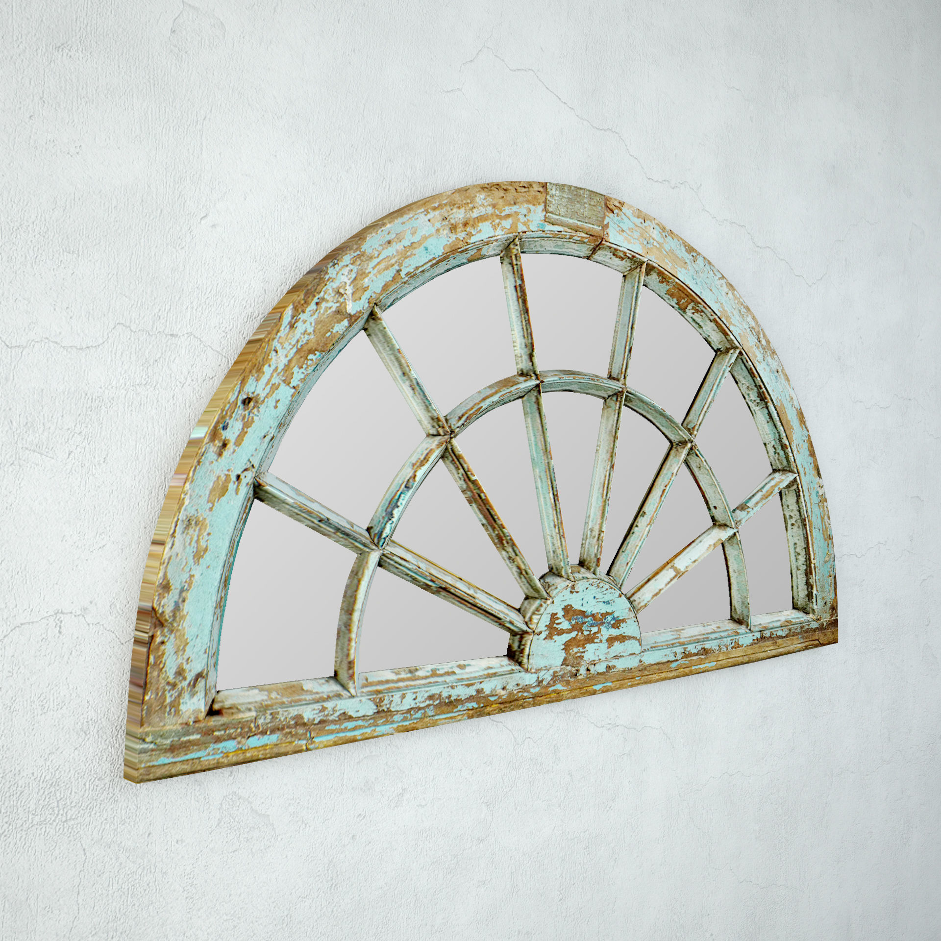 Antique Blue Window Arch Mirror 3D model_3